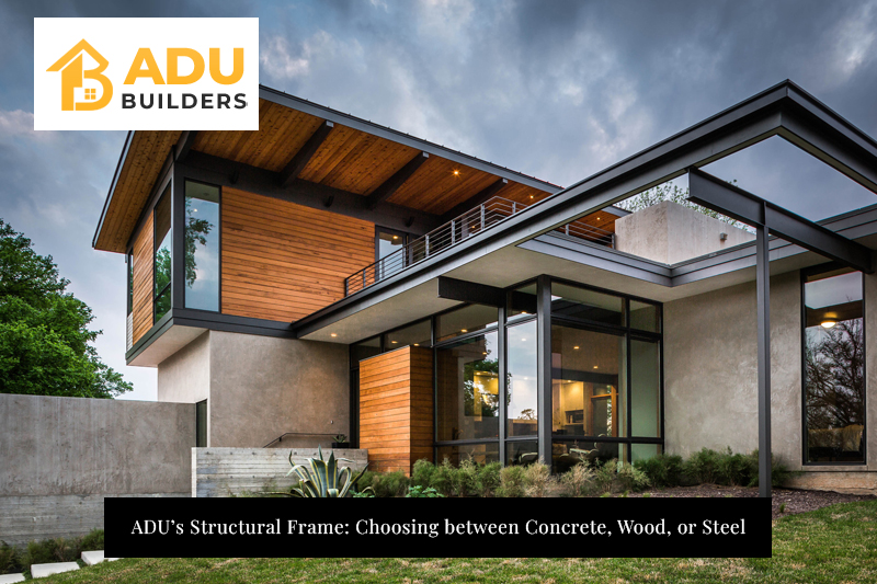 Exterior view of a wood or steel framed ADU